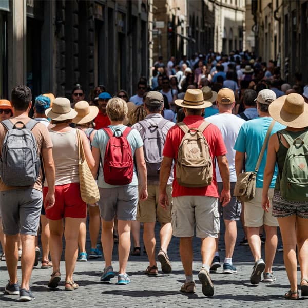 Grupo de viajeros en una excursión guiada en su destino
